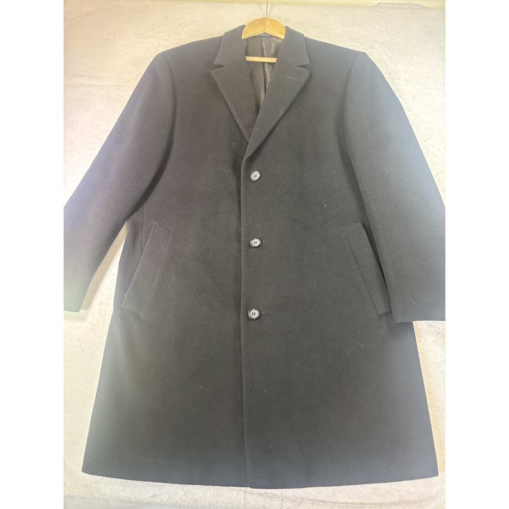 Chaps Ralph Lauren Coat Mens 44R Navy Wool Blend Overcoat Lined Single Breasted